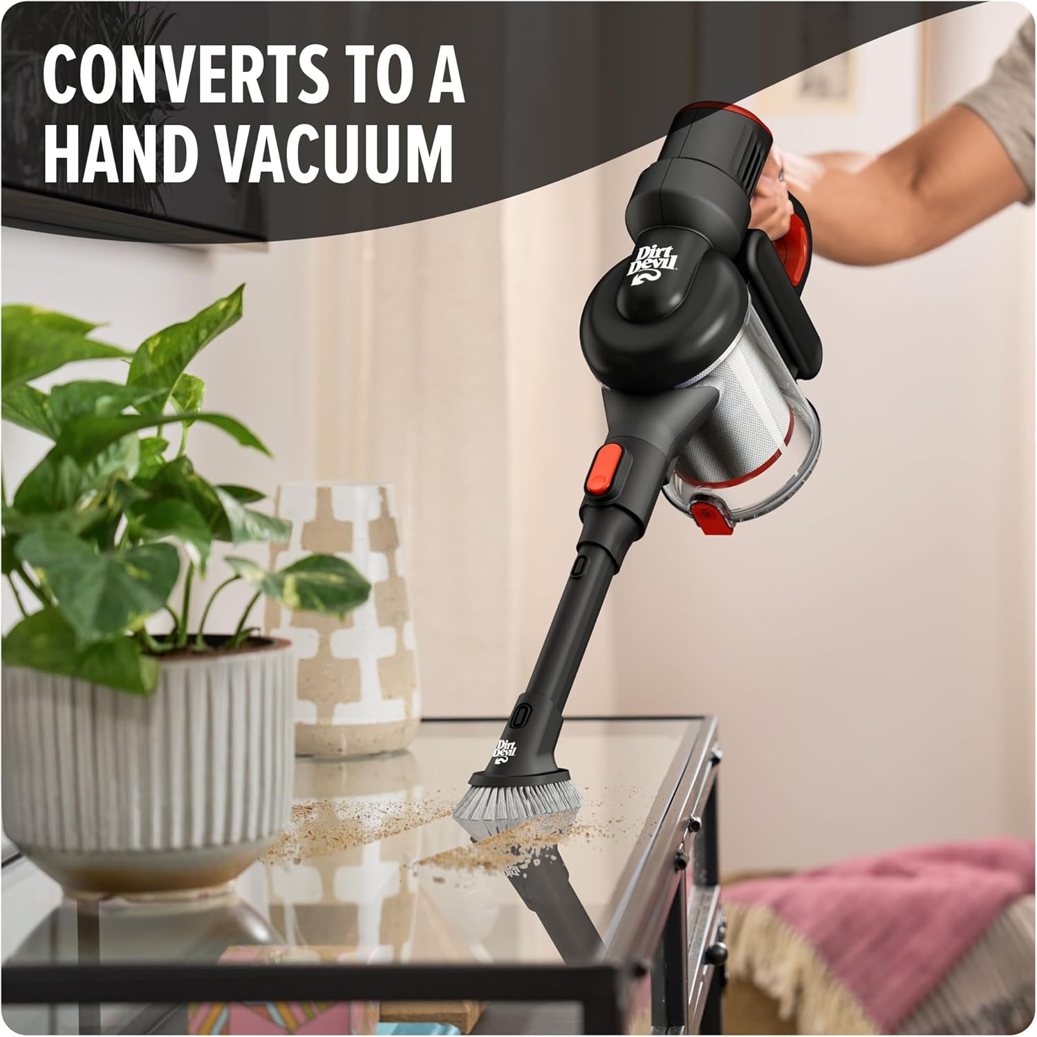 Dirt Devil Self-Standing Cordless Stick Vacuum Cleaner with Included Tools, for Carpet and Hard Floors, Lightweight Design, Powerful Suction, LED Headlights, BD57000V, Black