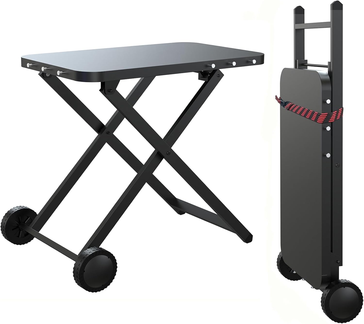 Portable Grill Table, Outdoor Prep Table with 2 Wheels, Pizza Oven Cart for Ninja Woodfire/XL Pro, Weber Q, Blackstone, Napoleon,Ooni Table Top Grill, Folding Grill Cart for Camping, RV