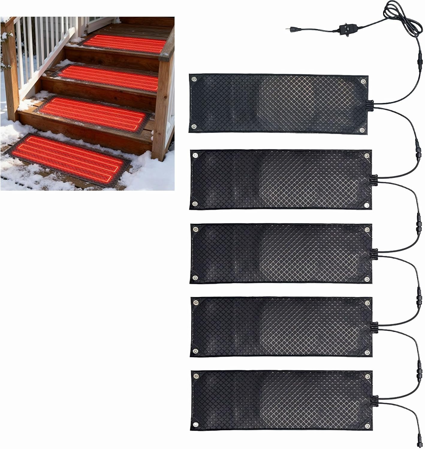 Snow Melting Mats Outdoor Heated Snow Melting Mats for Entrances,PVC,110V,with 6.5 Ft Power Cord, for Outdoor Sidewalks, Stair Step, Walkways(Size:10 * 48in,Color:5 Piece)