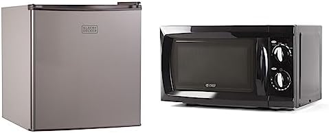 BLACK+DECKER BCRK17V Compact Refrigerator Energy Star Single Door Mini Fridge with Freezer, 1.7 Cubic Ft., VCM, Silver & Commercial Chef Countertop Microwave Oven, 0.6 Cu. Ft, Black