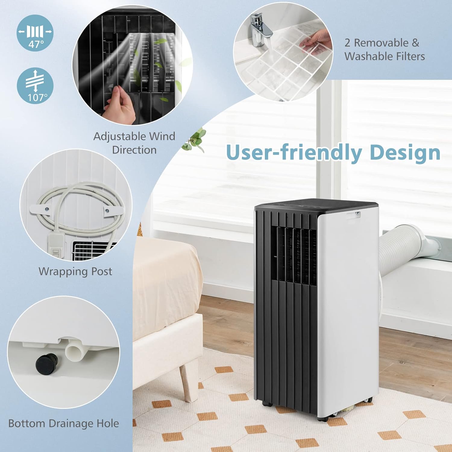 PETSITE 8000 BTU Portable Air Conditioner, 3-in-1 AC Cooling Unit with Remote Control, Dehumidifier & 24H Timer, Stand up Air Conditioner Cools Rooms up to 250 Sq.Ft, Window Kit Included