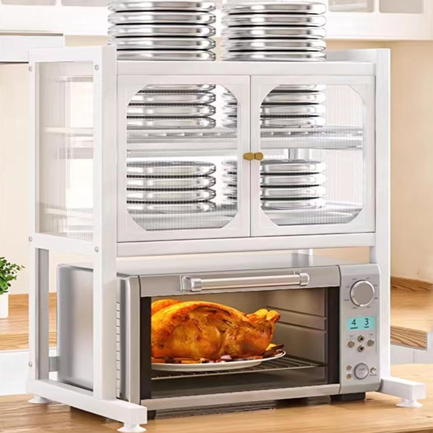 Kitchen Countertop Microwave Oven Rack,Microwave Stand,Microwave Shelf with Storage Cabinet,Suitable for Tabletop Tableware Storage in Kitchens and Restaurants (White)