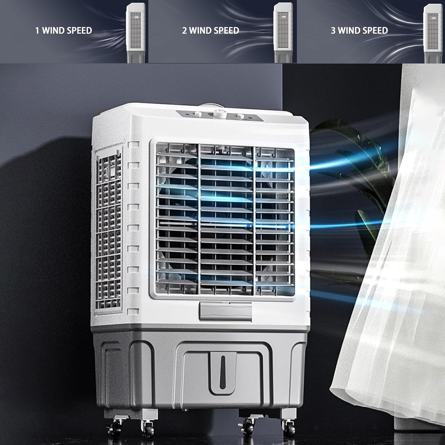 Portable Air Conditioner for Efficient Cooling, 3 Wind Speed Swamp Cooler, Evaporative Air Cooler with Knob Control & Water Tank, for Home Factory Supermarket(115cm/45.2in)