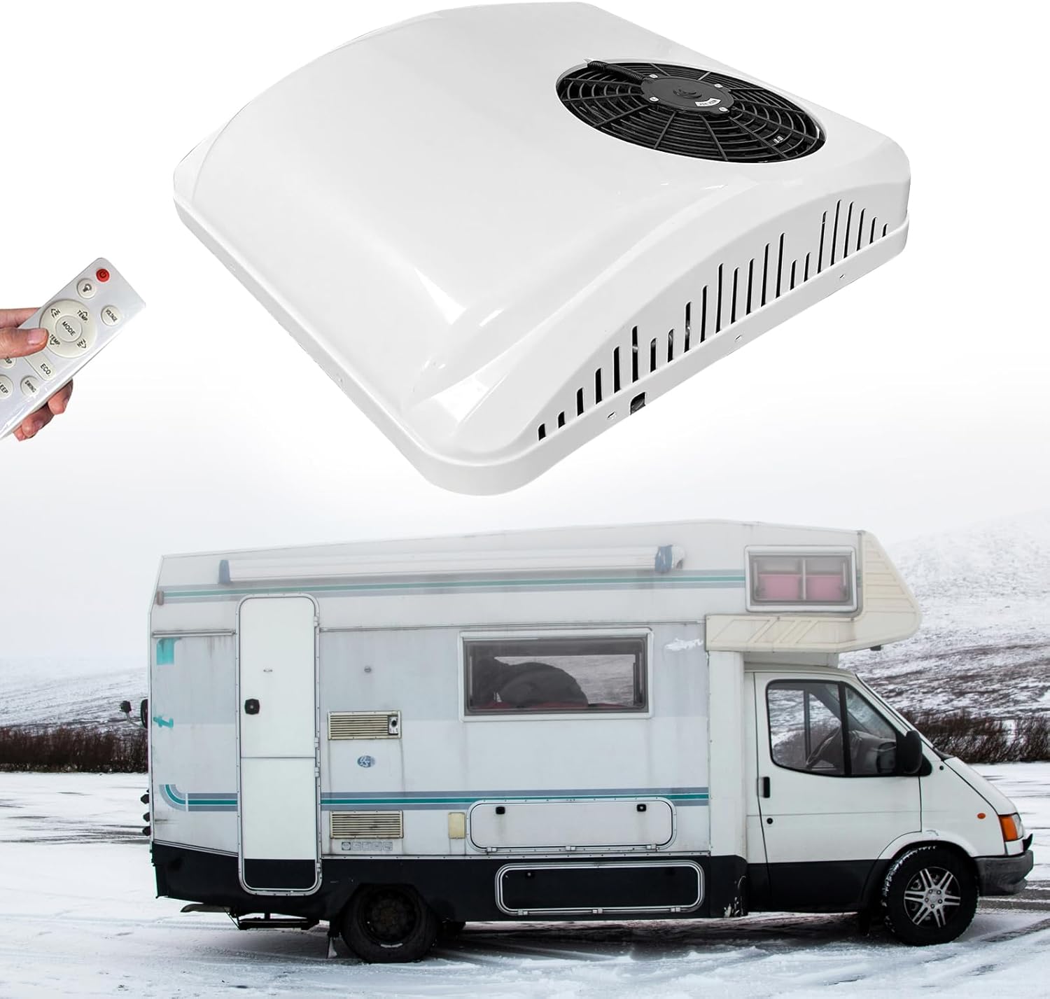 Low-Noise 12V Van AC Unit Roof RV Air Conditioner Heater Combo, 12 Volt Rooftop A/C Unit, Heating & Cooling for Camper, Truck, Trailer, Boat