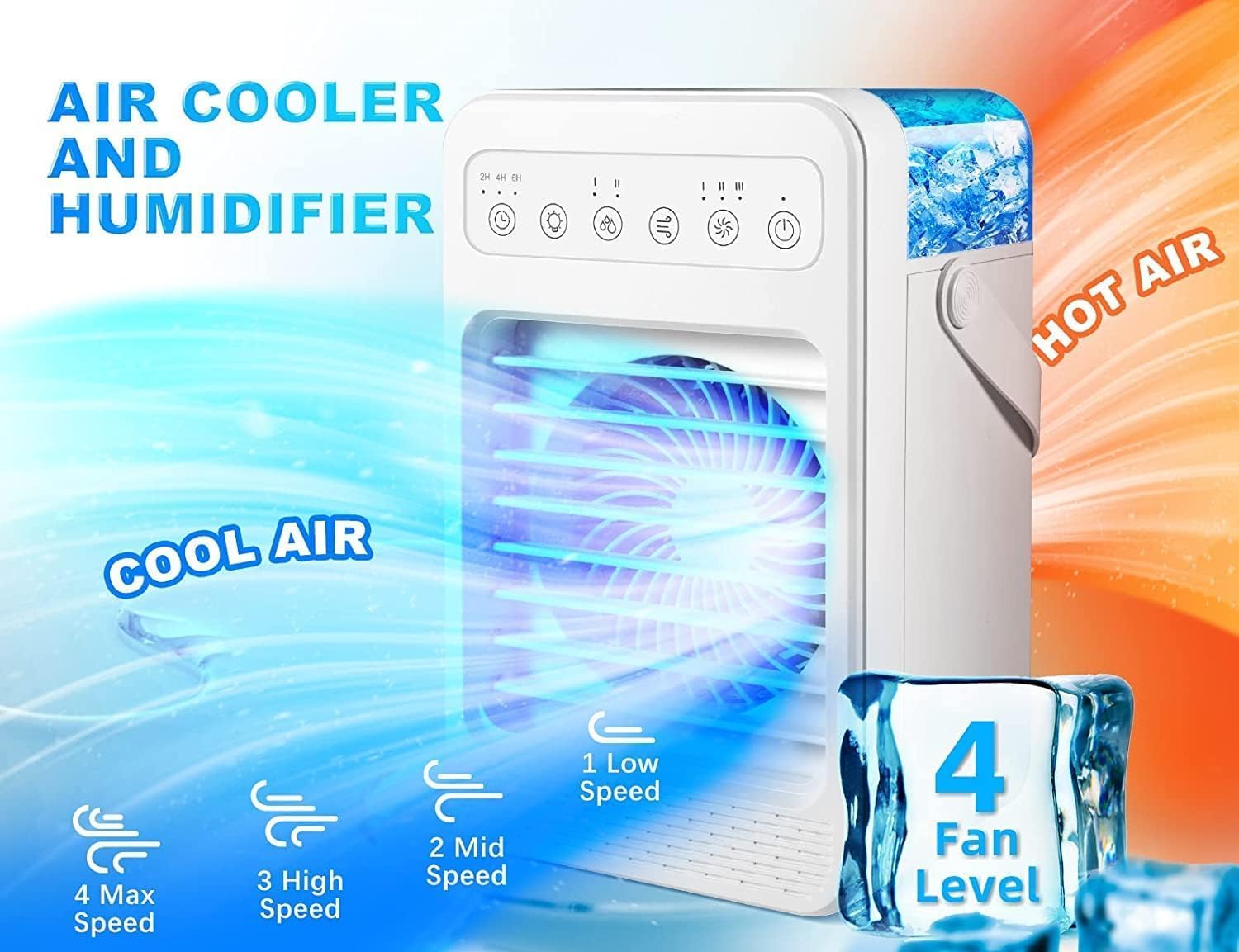 Portable Air Conditioners, Mini Air Conditioner Personal Evaporative Air Cooler with 4 Speeds 7 Colors, 600ML Portable Ac Unit Fan 2 Cool Mist Cooling Fan for Room Office Car