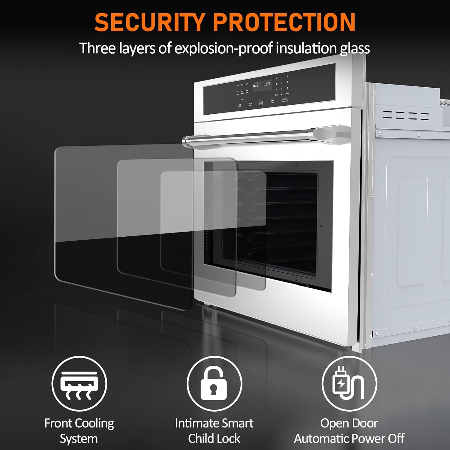 GarveeHome Wall Oven 3800W 30 in Single Wall Ovens Electric Built-in Convection Oven, 4.8 Cu.Ft. Broil Bake Roast Function, Safety Lock, LED Display, Touch Control, Timer for Kitchen Cabinetry