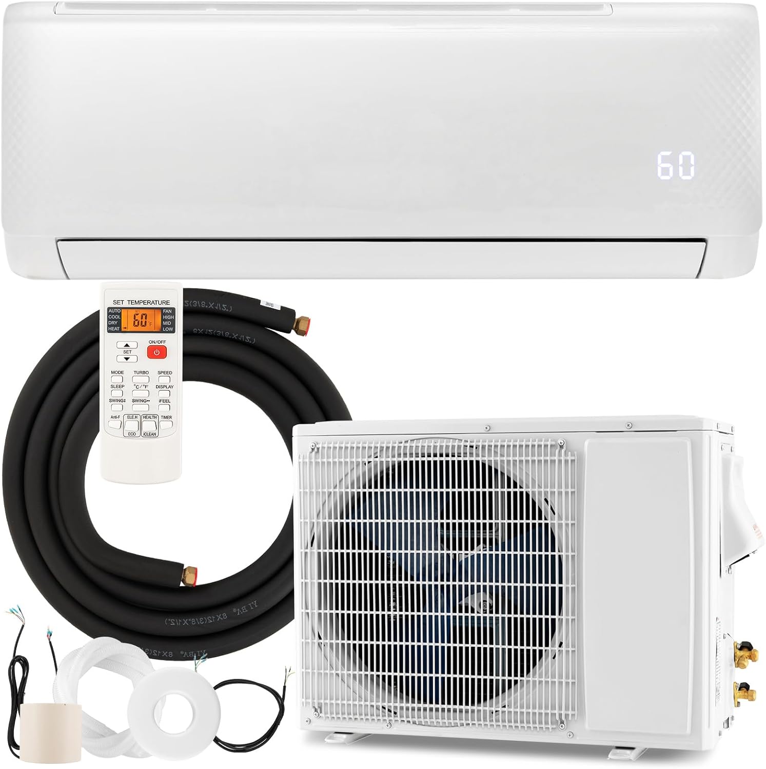 RELAX4LIFE Mini Split Ac/Heating System, 12000 BTU Ductless Mini Split Air Conditioner w/Heat Pump, Remote Control, Cools Up to 750 Sq.Ft, Installation Kit, 21 SEER2 208-230V Inverter Split AC Unit