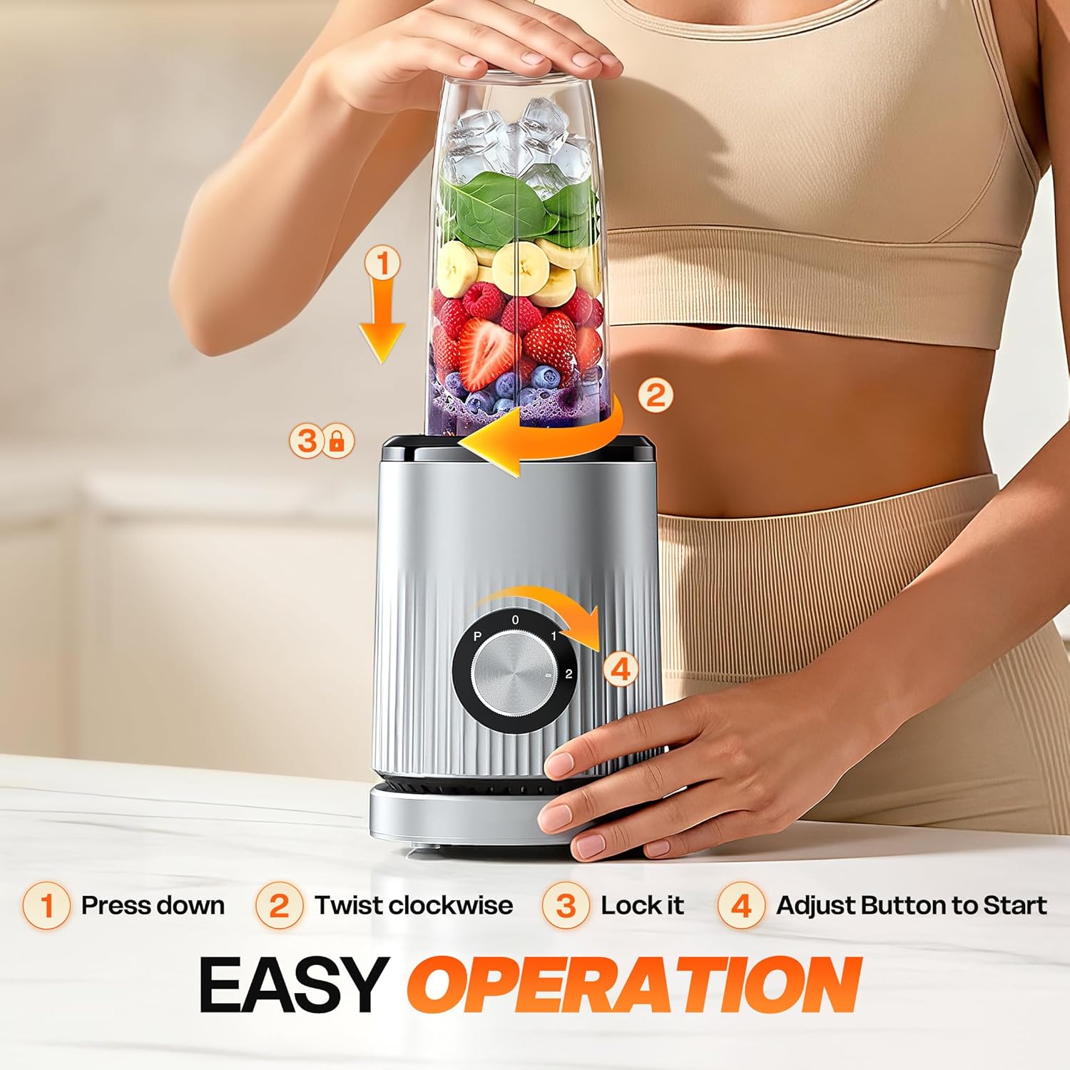 Blender for Smoothies, Portable Personal Blender for Shakes, Food Prep, Frozen Blending, with 2x24oz Travel Cups & Sip Lid, Smoothie Maker Mixer for Kitchen Home Use, BPA Free, Nutritious Recipe