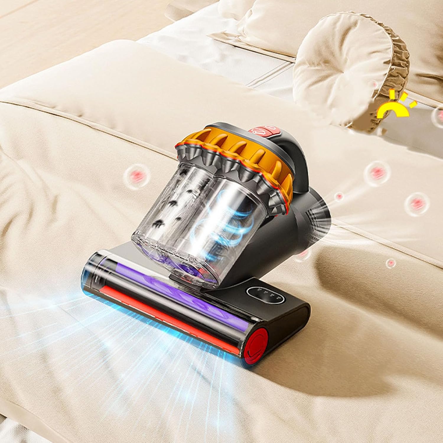 Asixxsix Bed Vacuum Cleaner, 400W 10KPa Strong Suction Cordless Mattress Vacuum Cleaner with 600ml Dust Box, 55℃ Hot Wind Drying Handheld Vacuum Cleaner for Bed Sofa Couch Crib (US Plug