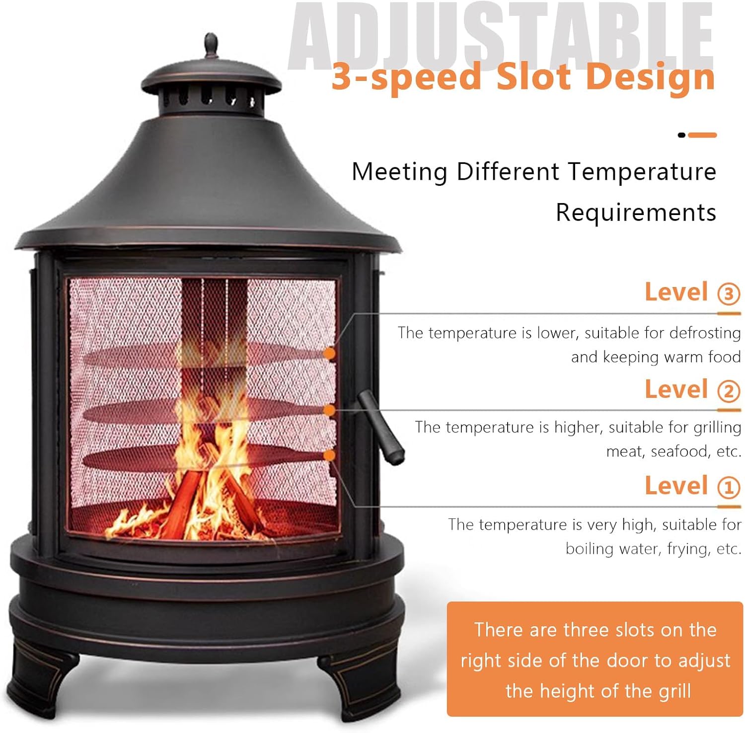 2 in 1 Fire Pit for Outdoor, Wood Burning Fire Pit & Metal Chiminea Fireplaces with Spark Screen Doors & Grill Grate, for Outside Patio Garden Backyard Bonfire Party