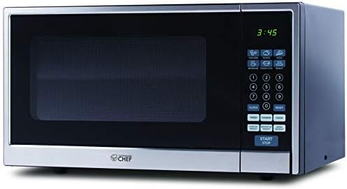 Commercial Chef Countertop Microwave, 1.1 Cubic Feet, Black With Stainless Steel Trim & BLACK+DECKER 4-Slice Convection Oven, Stainless Steel, Curved Interior fits a 9 inch Pizza, TO1313SBD