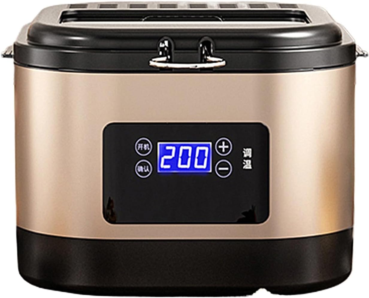 5L Deep Fryer with Stainless Steel Basket, 1000W Small Deep Fryer Pot with Temperature Fuse, 60-200°C Temperature Control, Suitable for Home Use(Brown)