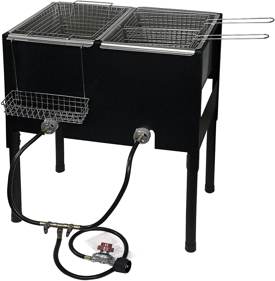 Barton Double Deep Fryer Outdoor High Pressure Free Standing Dual Burner Propane