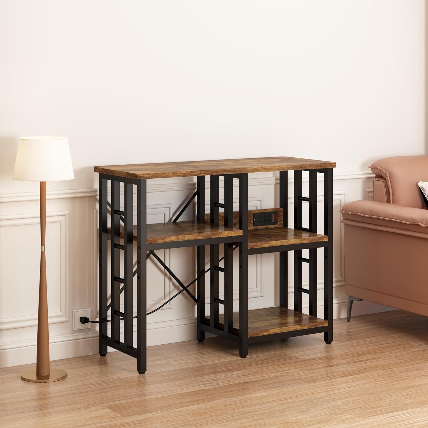 4-Tier Kitchen Baker's Rack with Power Outlet, Mini Fridge & Microwave Oven Stand Table, 5 Tiers Coffee Bar Table, 20-29-37 Gallon Fish Tank Stand, Kitchen Organizer Shelf for Spices, Pots and Pans.