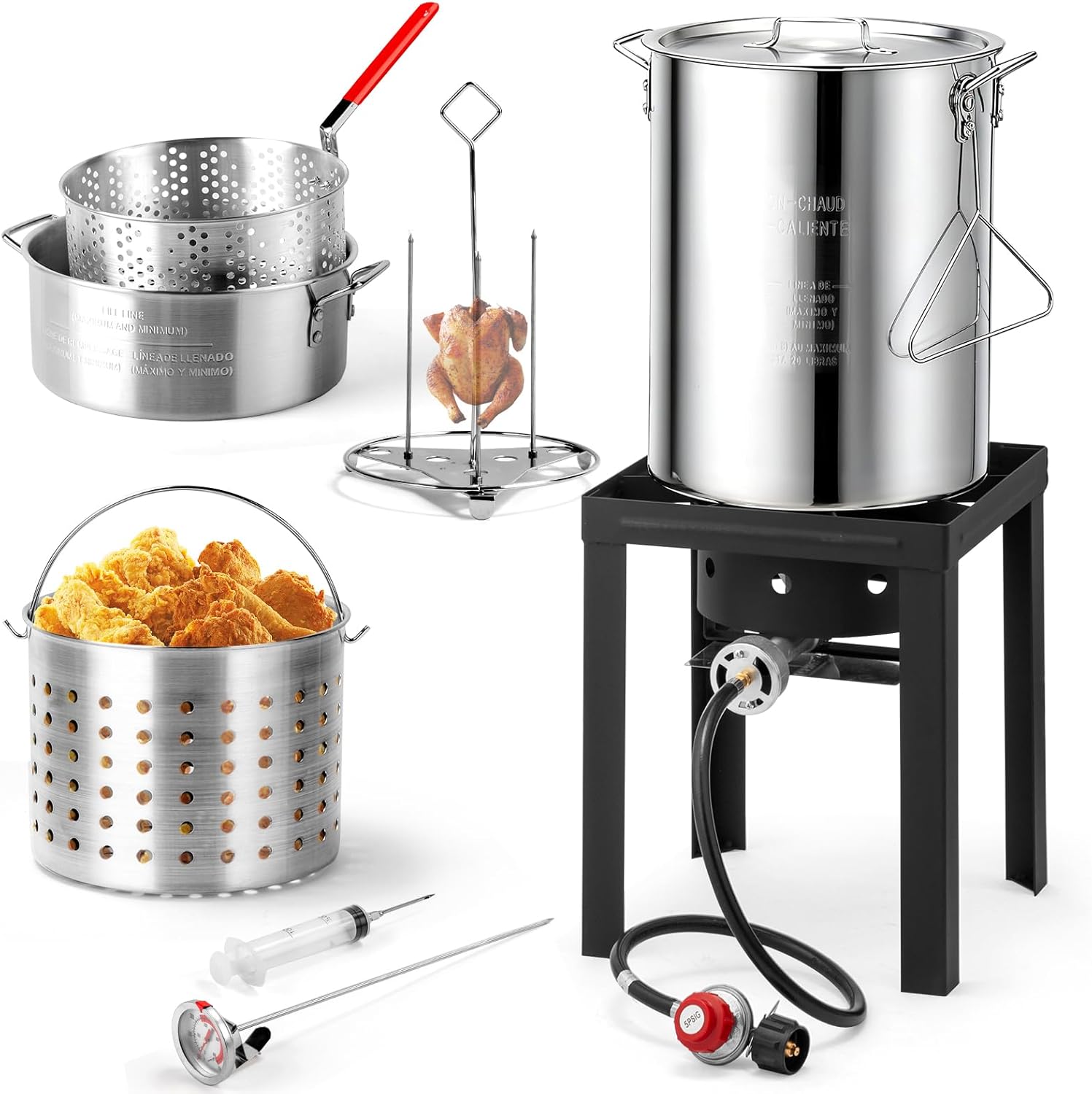 Outvita 30QT Turkey Fryer & 10QT Fish Fryer Kit w/ 55,000BTU Propane Stove, Aluminum Outdoor Deep Fryer & Seafood Boiler Steamer Gas Boiler, Gifts for Christmas Thanksgiving Day