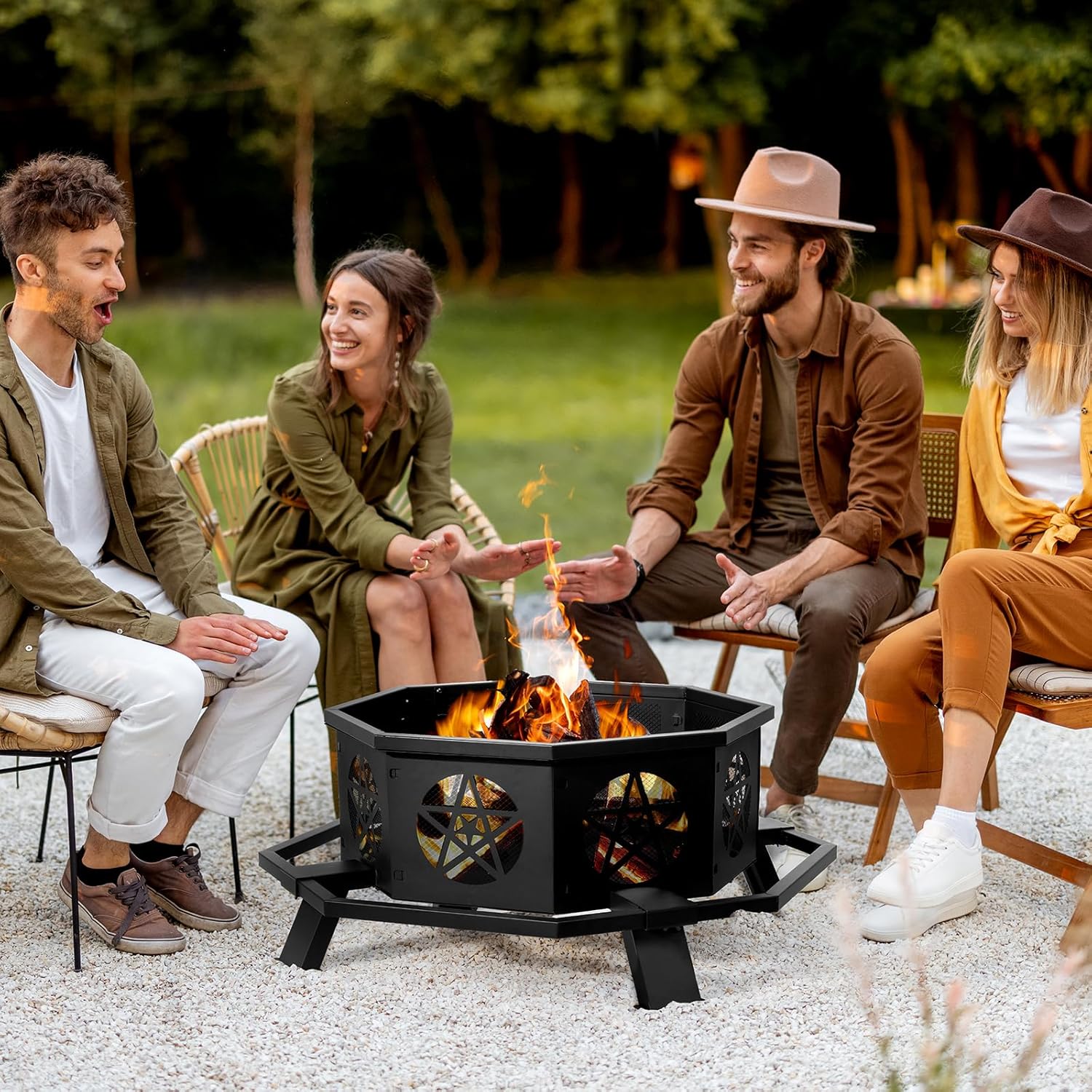 43 Inch Wood Burning Fire Pit with BBQ Grill, Heavy Duty Fire Pits for Outside, Outdoor firepit & Fireplace for Bonfire in Garden, Yard,Burning Outdoor Fire Pit