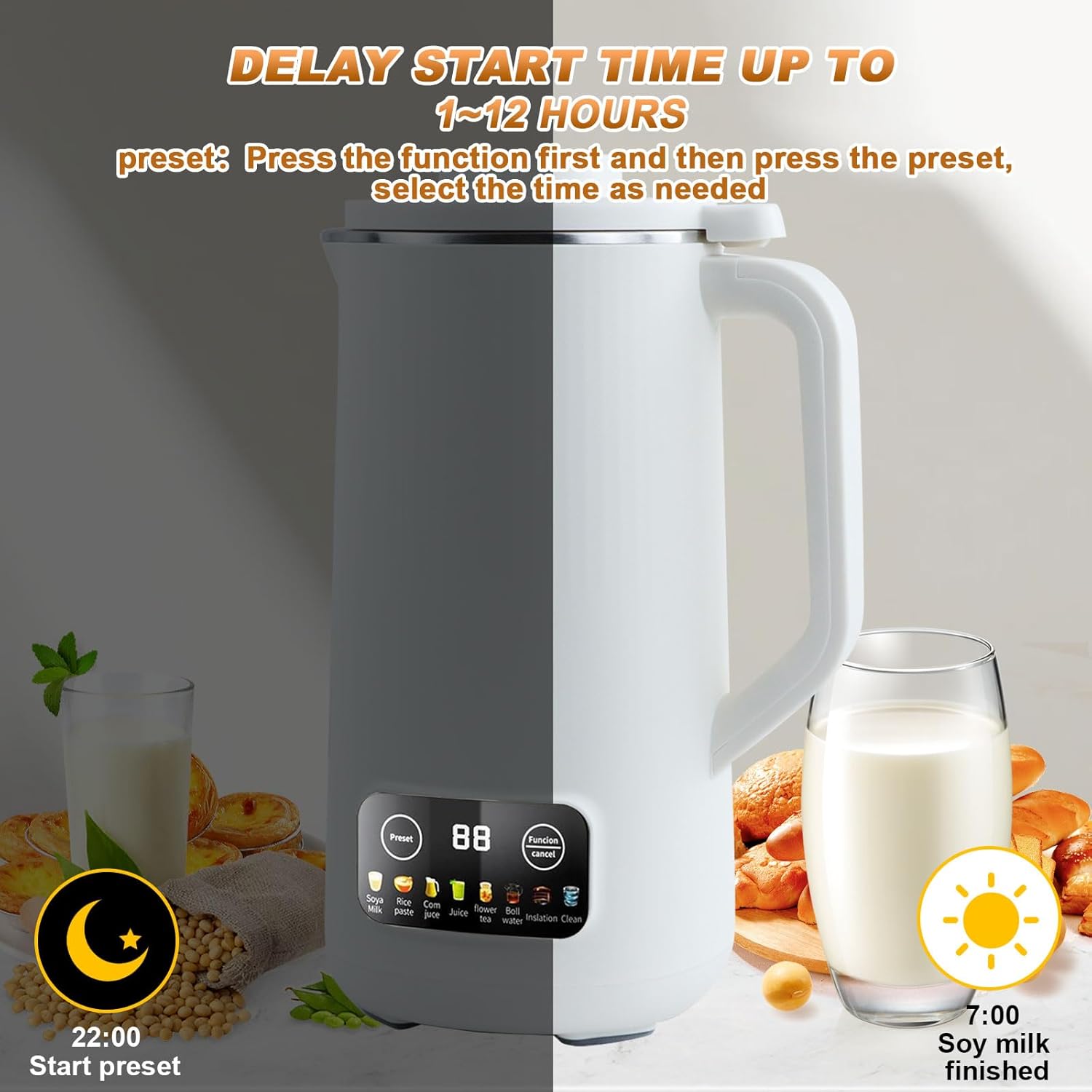 Automatic Nut Milk Maker Blender, 800ml Homemade Soy, Almond, Oat, Coconut, Plant Based and Non Dairy Beverages with LED Display (White)