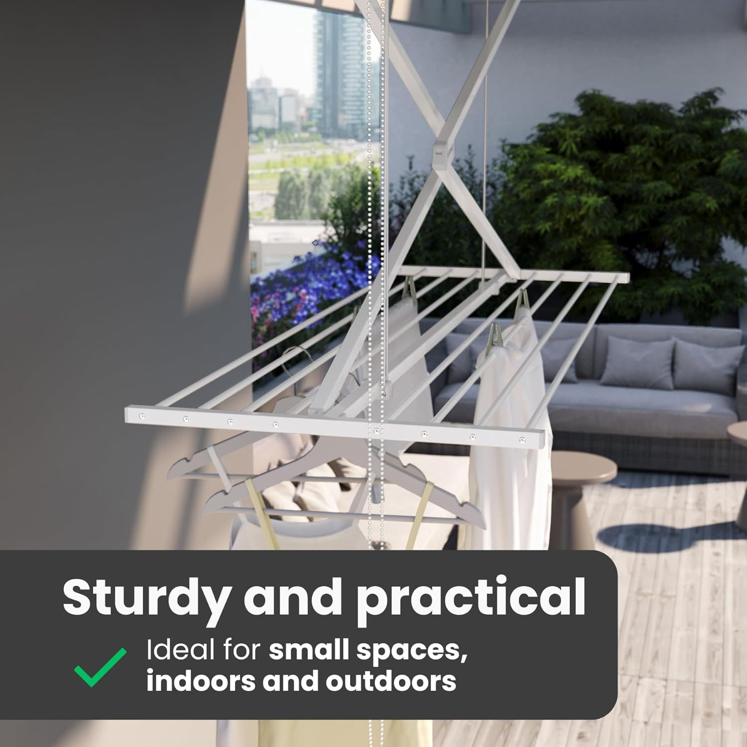 foxydry Mini, Ceiling Mounted Clothes Drying Rack, Pulley Clothesline, Vertical Folding Laundry Drying Rack 59.8x21.25x9.8 in