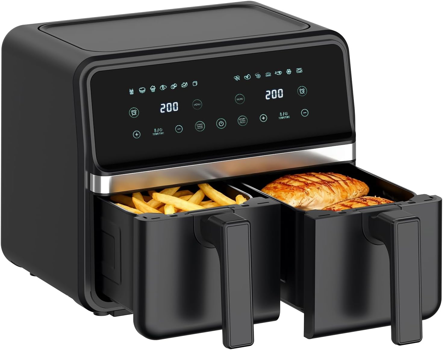 8 Quart Dual Basket Air Fryer - Digital Touchscreen, Smart Sync Finish,Auto Shutoff, 2 Independent 4QT Nonstick Dishwasher-Safe Frying Baskets - Digital Double Air Fryer