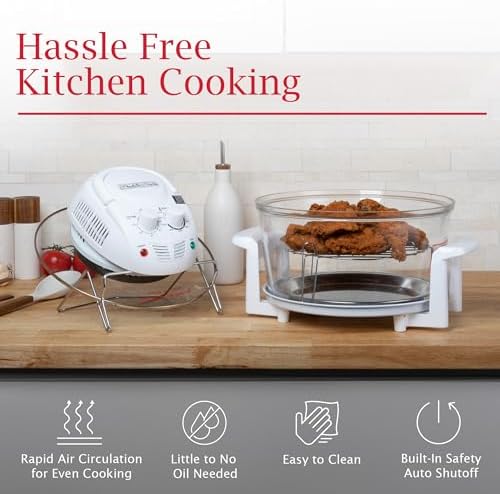 Air Fryer - Halogen Oven with 12 to 17 Quart Capacity, Accessories, and Time and Temperature Controls - Glass Air Fryer, Roaster, Broiler, Toaster, Steamer, and Grill by Classic Cuisine (White)