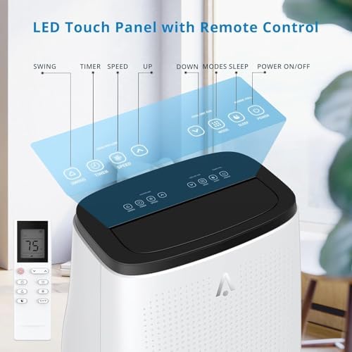 14,000 BTU Portable Air Conditioner for Rooms Up to 750 Sq.Ft – 3-In-1 Cooling, Fan & Dehumidifier – Includes Remote Control & Full Window Kit, Ideal for Home & School,White