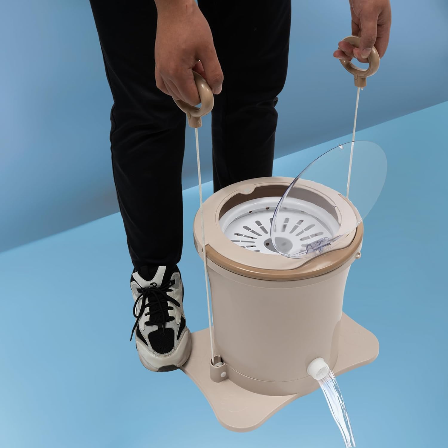 Manual Washing Machine, Portable Foot Operated Non-Electric Dehydrator, Compact Washer Spin Dryer, Manual Draw Cord Dryer for Home, Dorm, Apartment, RV, Travel, Outdoor Use (Light Pink)