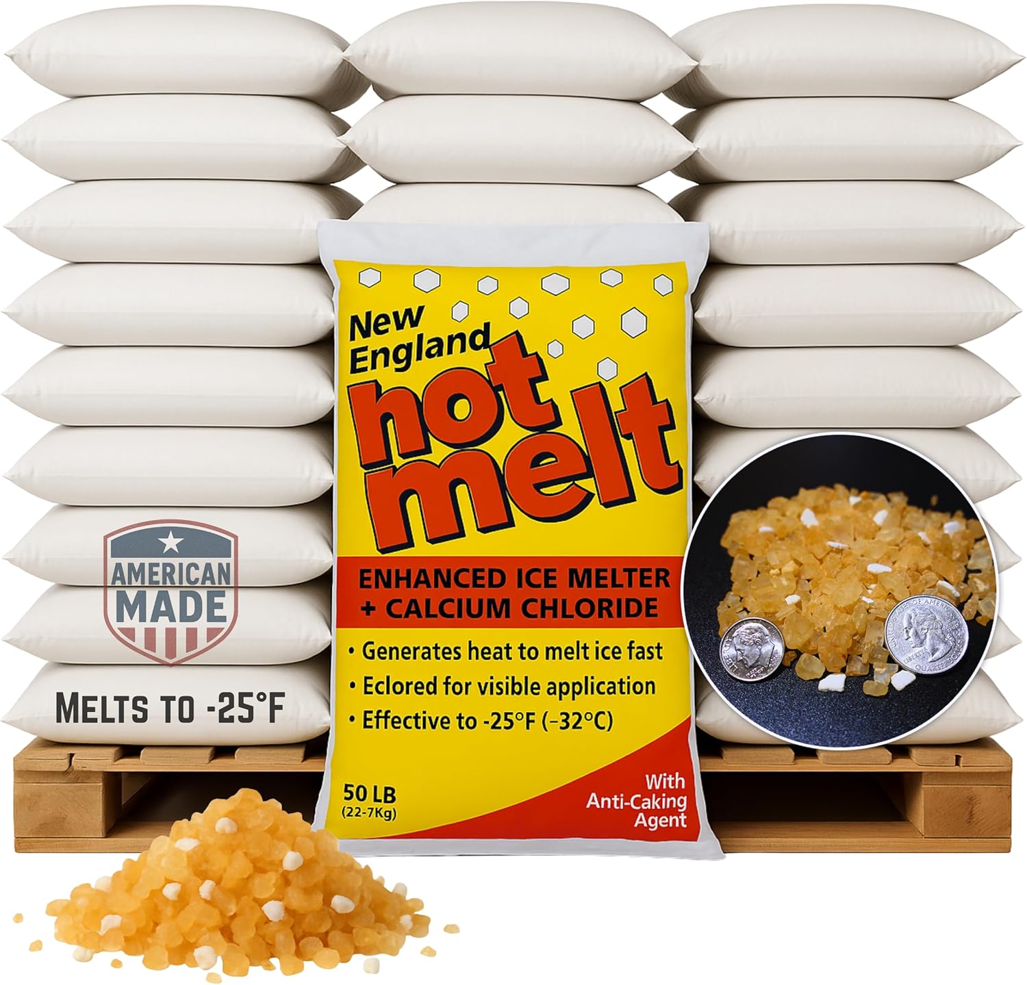 Bulk Ice Melt Pallet – 49 Bags (50 lb Each) Hot Melt Magnesium & Calcium Chloride Blend – Pet, Plant & Concrete Safe – Works to -25°F – Professional Commercial Grade Ice Melter for All Surfaces