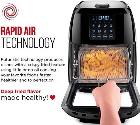 Chefman Compact 6.3-Qt 4-In-1 Digital Air Fryer+, Rotisserie, Dehydrator, Convection Oven, XL Family Size, 8 Touch Screen Presets, BPA-Free, Auto Shutoff, Accessories Included, Black