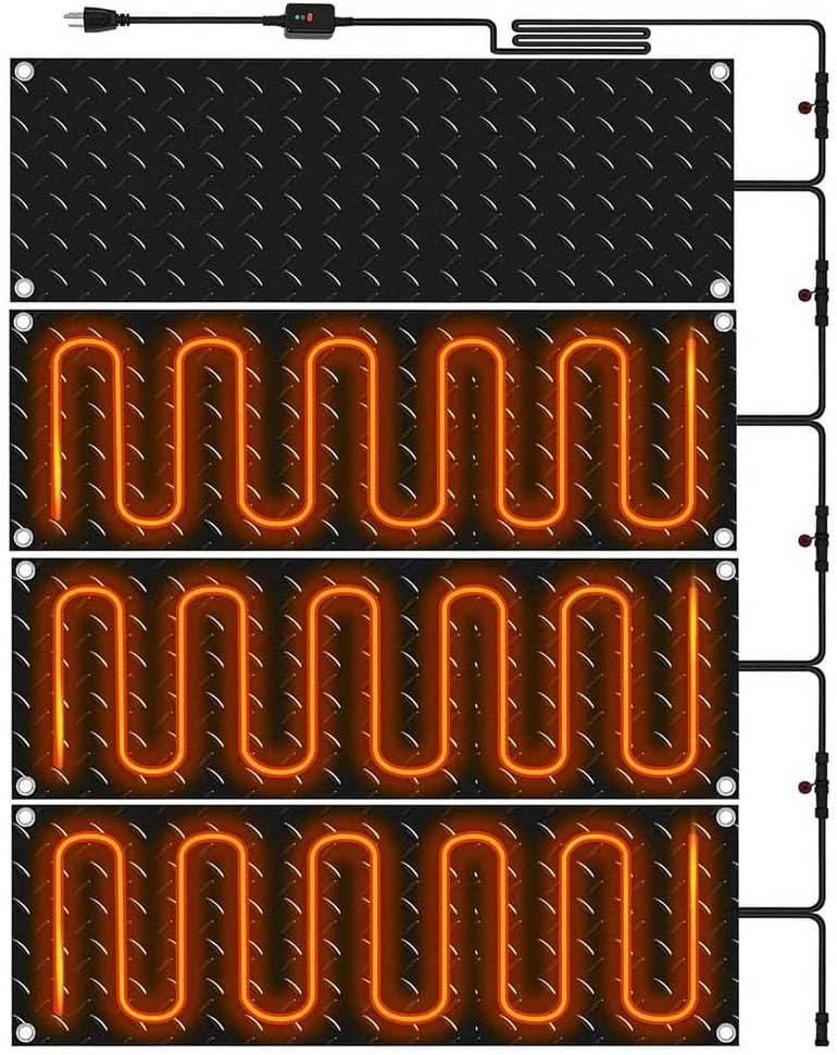 Heat Tracks Snow and Ice Meltings Matss Heated Snow Melting Mats Outdoor Heated Driveway Mats Snows and Ice Melting Pad with Power Cord for Winter Stairs, Steps,4Pcs/11.8 * 23.6In（30 * 60cm）