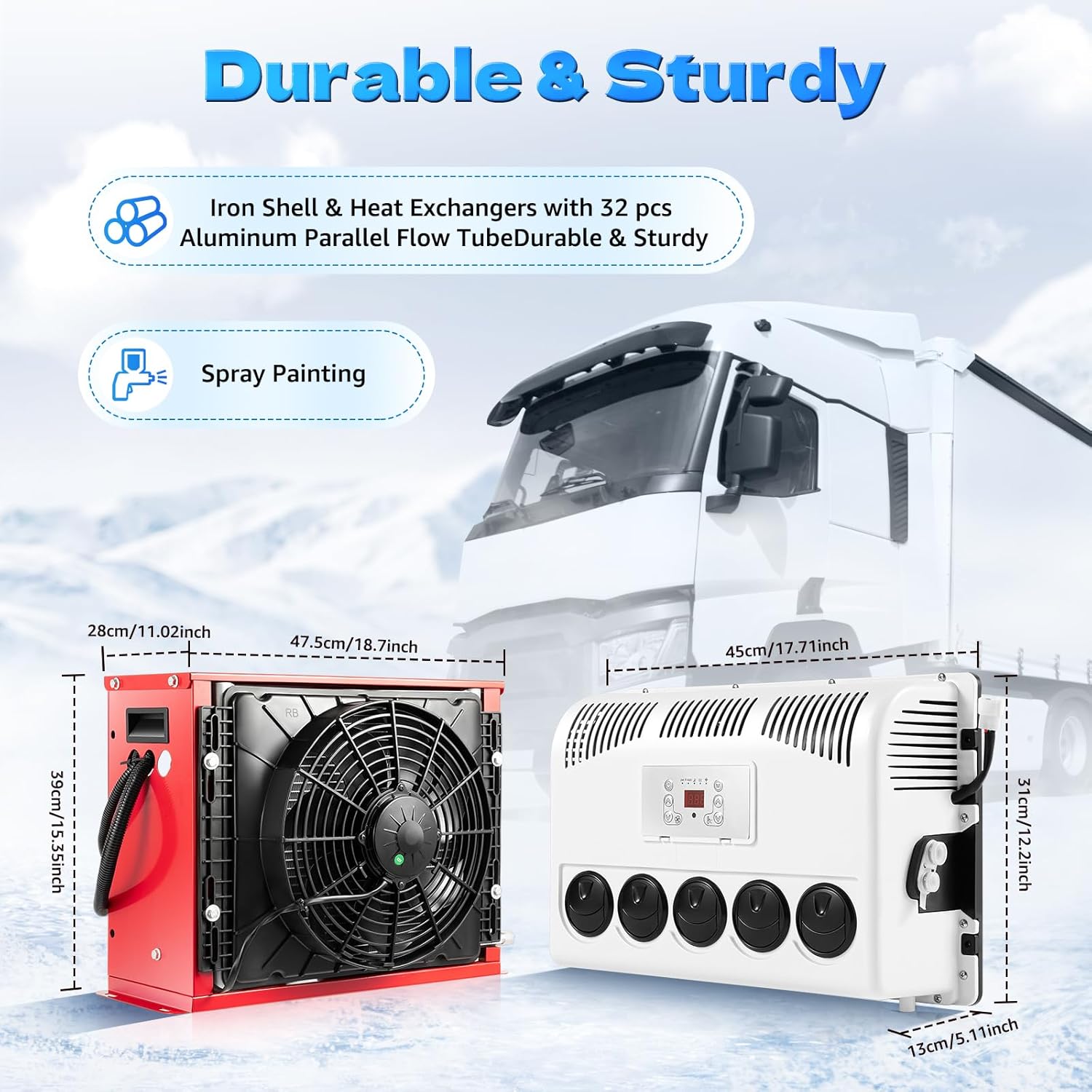 12V Split RV Truck Air Conditioner Set with Outdoor & Indoor Unit, 11000 BTU Multifunctional Portable Camper Air Compressor, 5 Gears Mini Split AC System Unit Low Noise Fit for Rvs Motorhome Bus