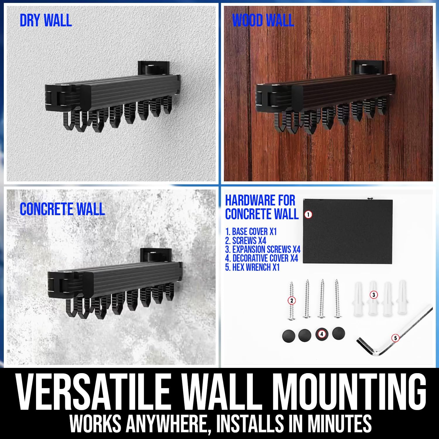 Wall Mounted Drying Rack for Laundry - Foldable Clothes Hanger Dryer with 180° Swivel, 220 lb Capacity, Aluminum Construction, Space-Saving Indoor Outdoor Organizer - Black
