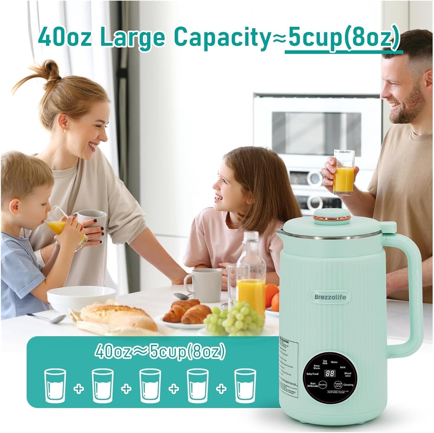 Nut Milk Maker,Large Capacity Stainless Steel Automatic Soy Milk Machine for Homemade,Oat,Plant-Based Milk and Non-Dairy Beverages Almond Cow Milk Machine with Delay Start,Self Cleaning，(Green)