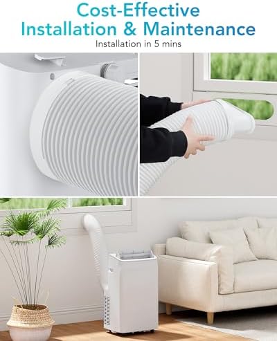 12,000 BTU Portable Air Conditioners, Portable AC With Remote for Room to 400 sq. ft, 4 in 1 Air Conditioner With Fan/Dehumidification/Sleep Mode/Timer and Installation Kit, White