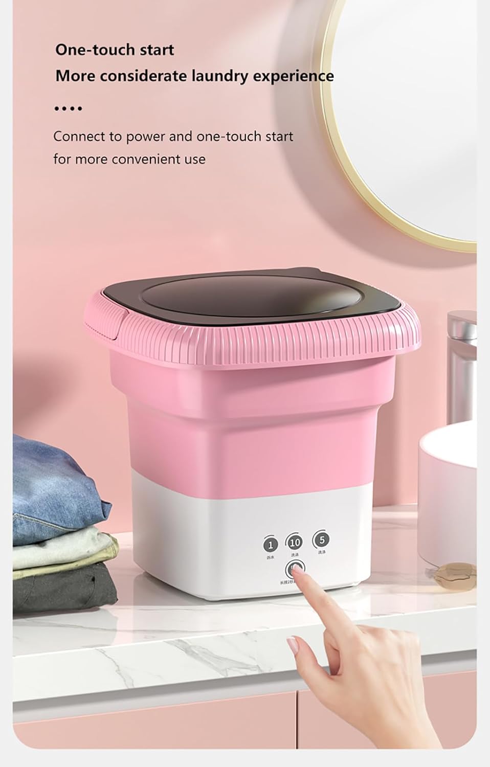 Portable Folding Washing Machine, Mini Portable Washer with Spin Dryer, Collapsible Laundry Machine for Travel & Apartments, Compact Washer for Baby Clothes & Delicates