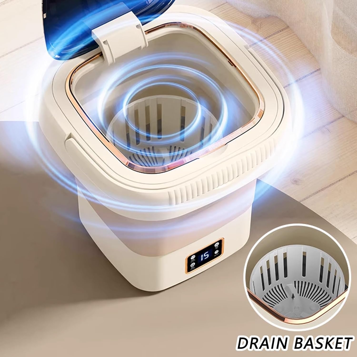 Folding Washing Machine Compact Design for Easy Storage Ideal for Cleaning Underwear Delicates Perfect for Small Spaces and Travel(Beige)