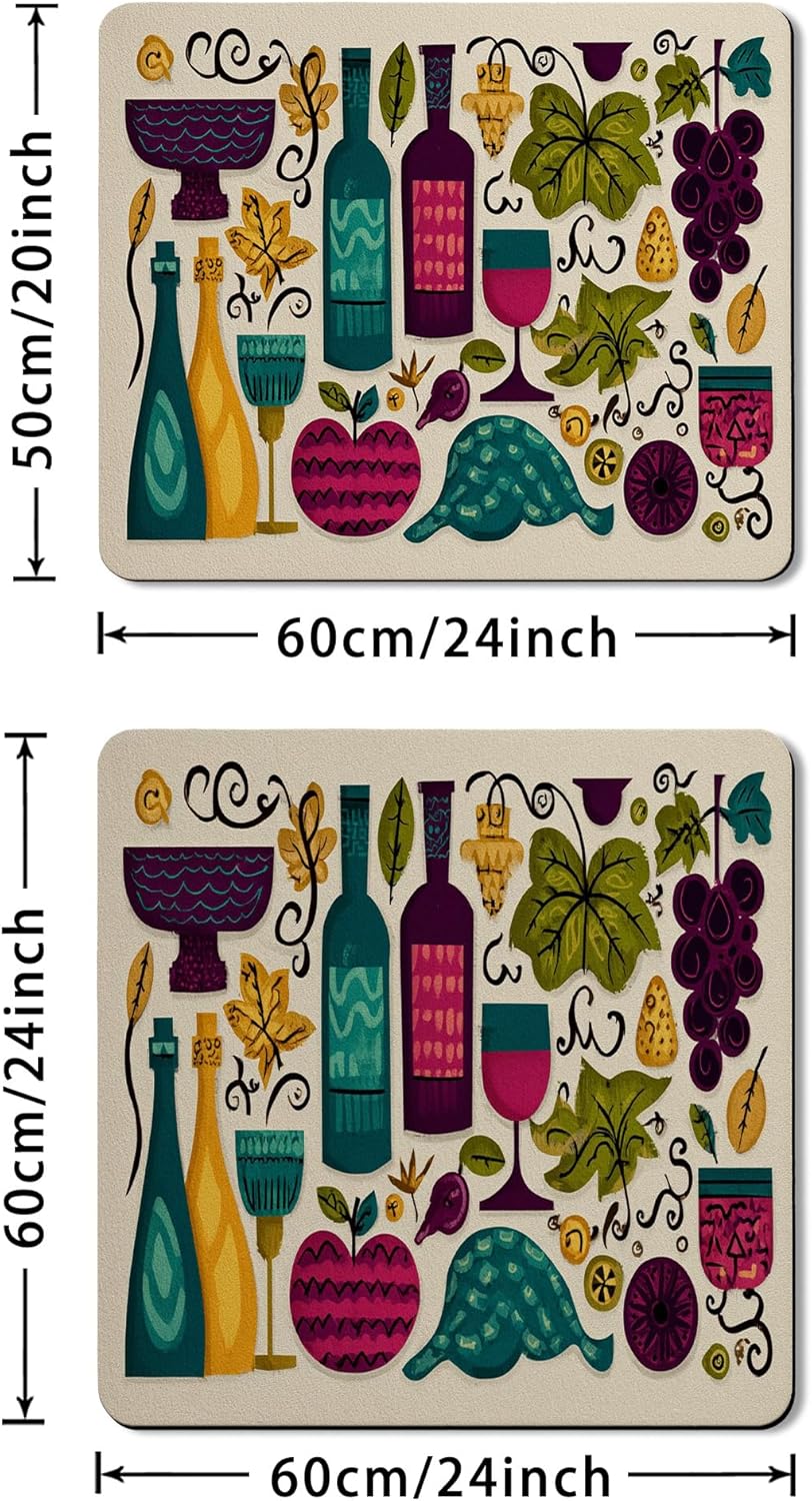 Vibrant Washer Dryer Top Protector Mat, Colorful Vintage Wine and Grapes Laundry Machine Covers, Autumn Rubber Anti-slip Waterproof Washer And Dryer Mats for Laundry Room 20x24 Inch