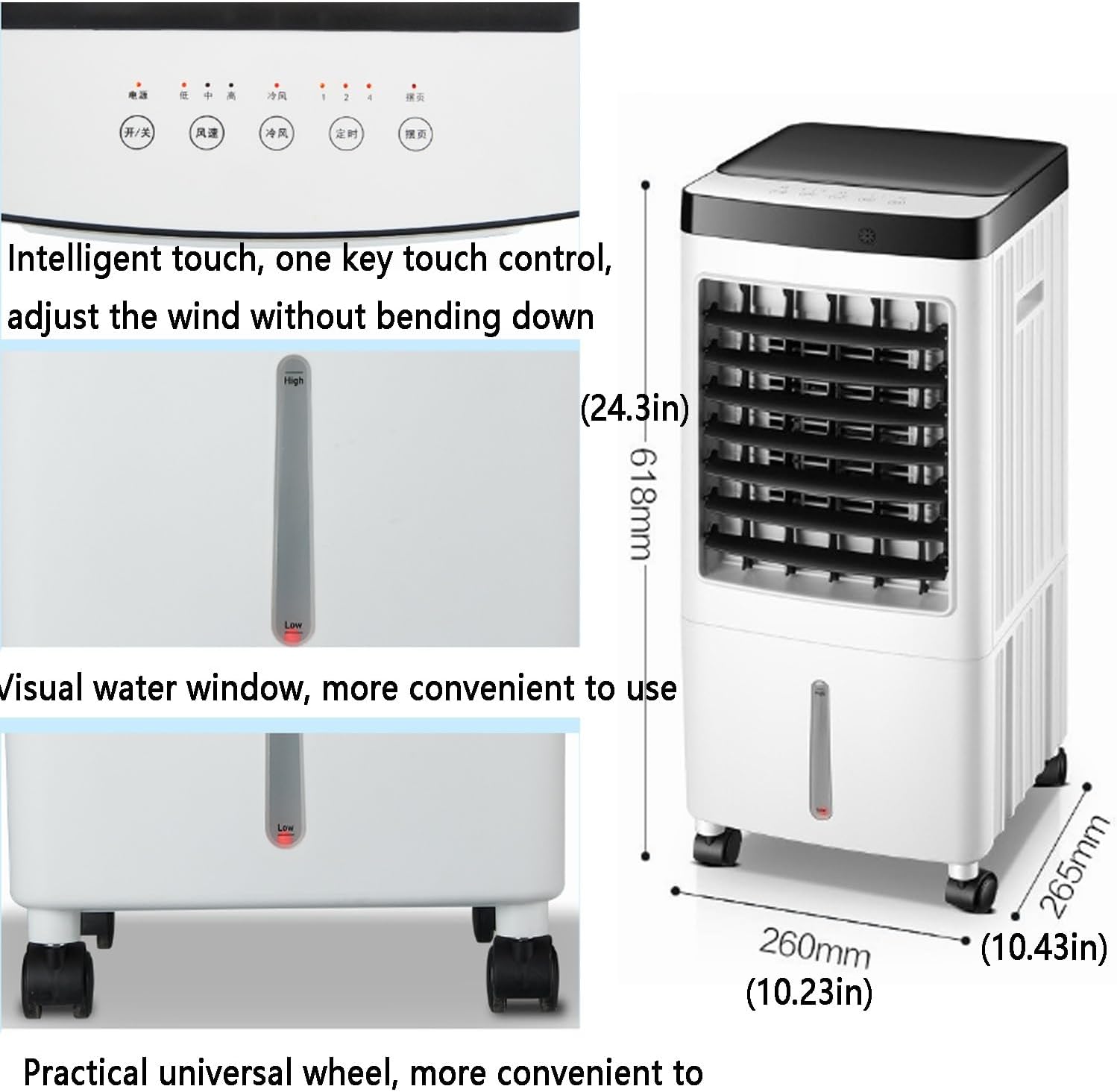 Portable Air Conditioner/Swamp Cooler，evaporative Air Cooler with Cooling, Humidification and Air Circulation，3 Speeds with Remote Control, with Universal Wheels on The Bottom, Easy to Move