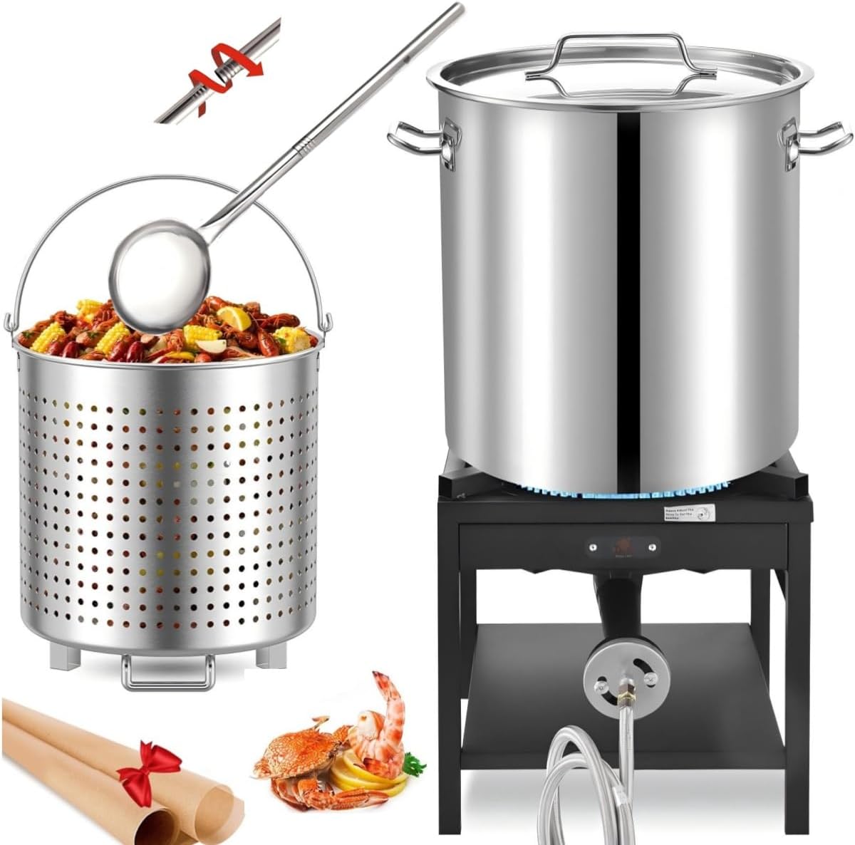ARC 84QT Stainless Steel Seafood Boiling Turkey Fryer Kit with Strainer, 200,000BTU Propane Stove and 48