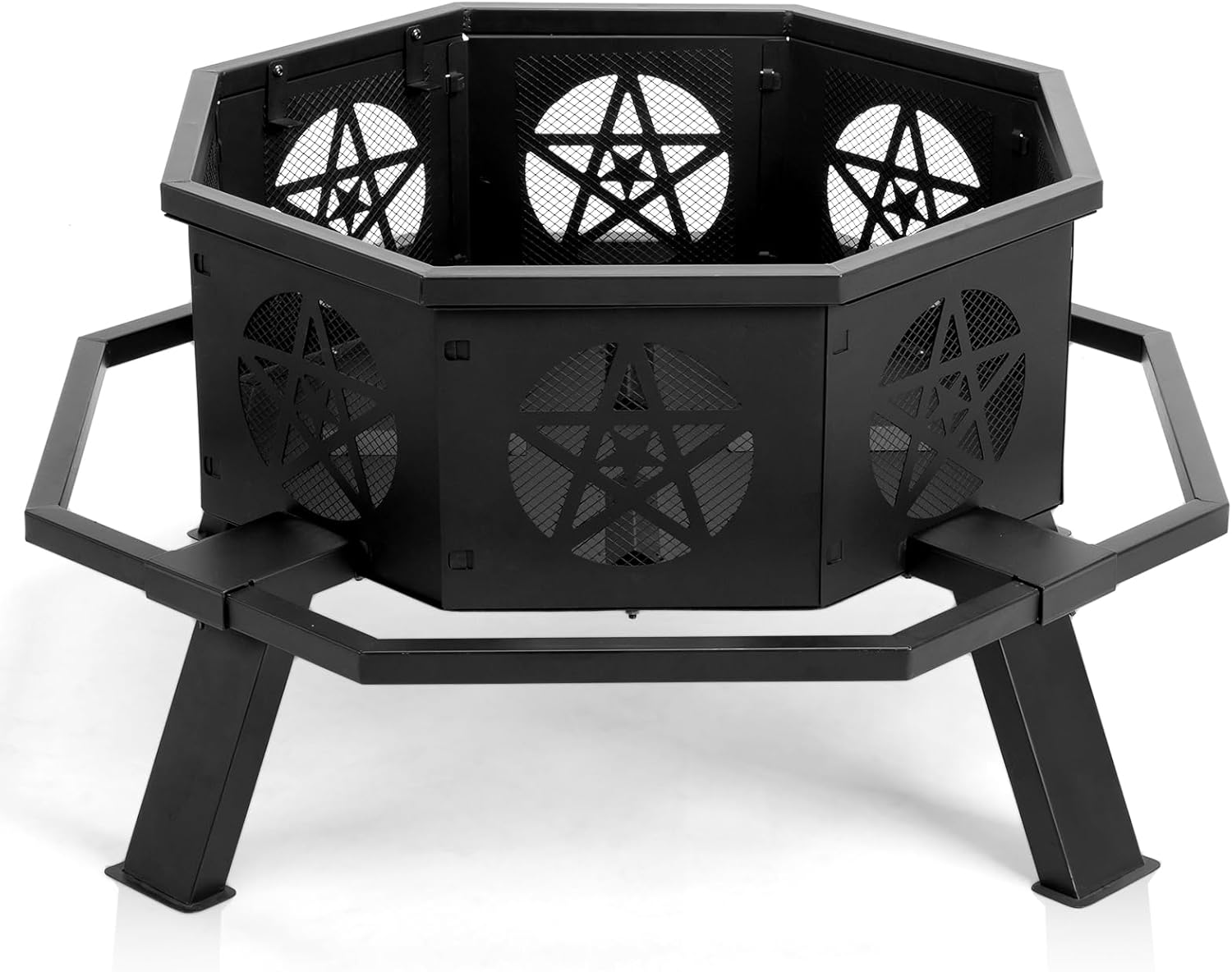 35 inch Fire Pit for Outside, Heavy Duty Wood Burning Fire Pits with Fire Poker, Outdoor Octagonal Firepit for Camping, Yard, Patio