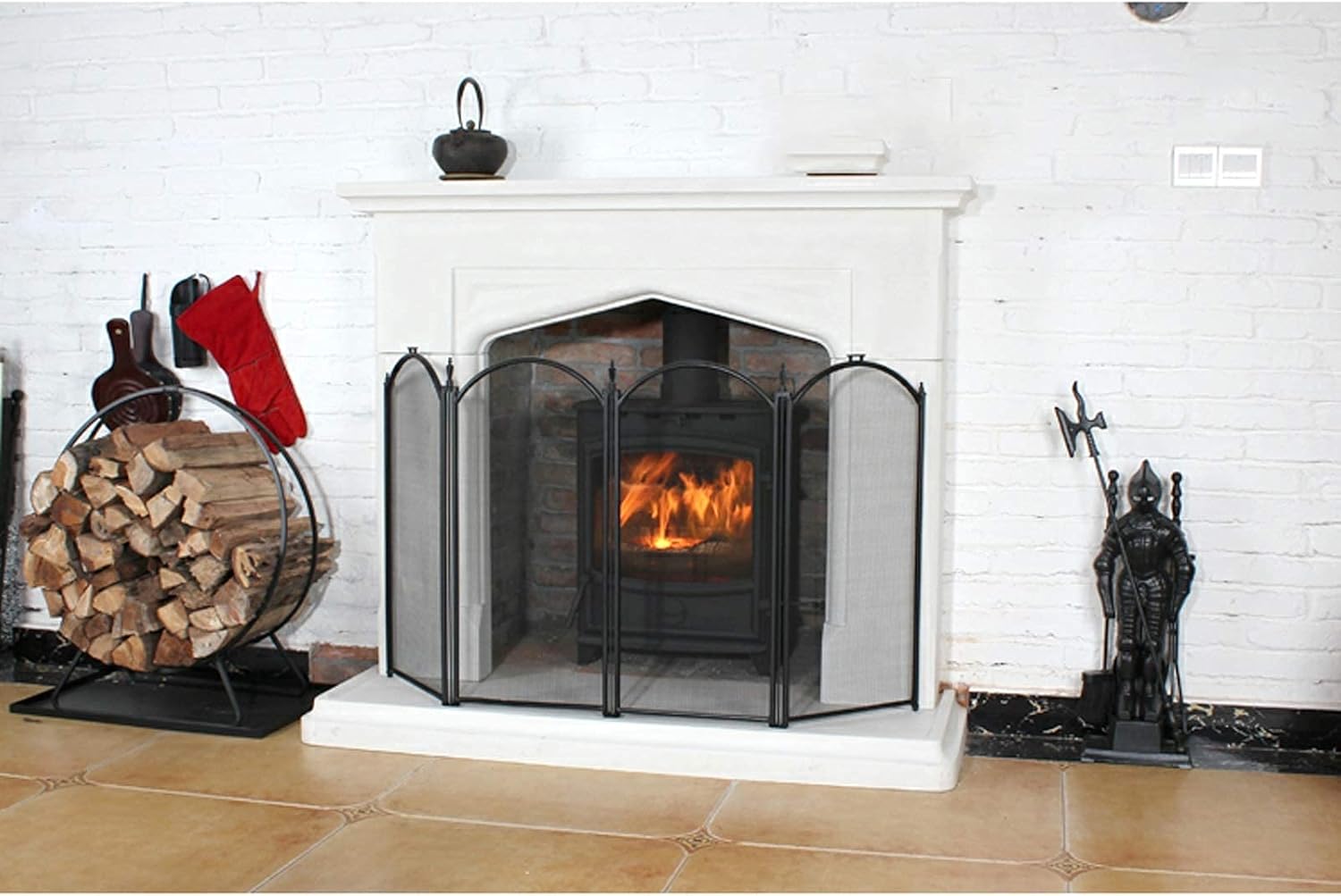 Fireplace Screen Guard - Metal Mesh Spark Protector for Baby & Pet Safety, Wrought Iron Decorative Fence & Tool Accessories, Black Fire Guard for Home Security