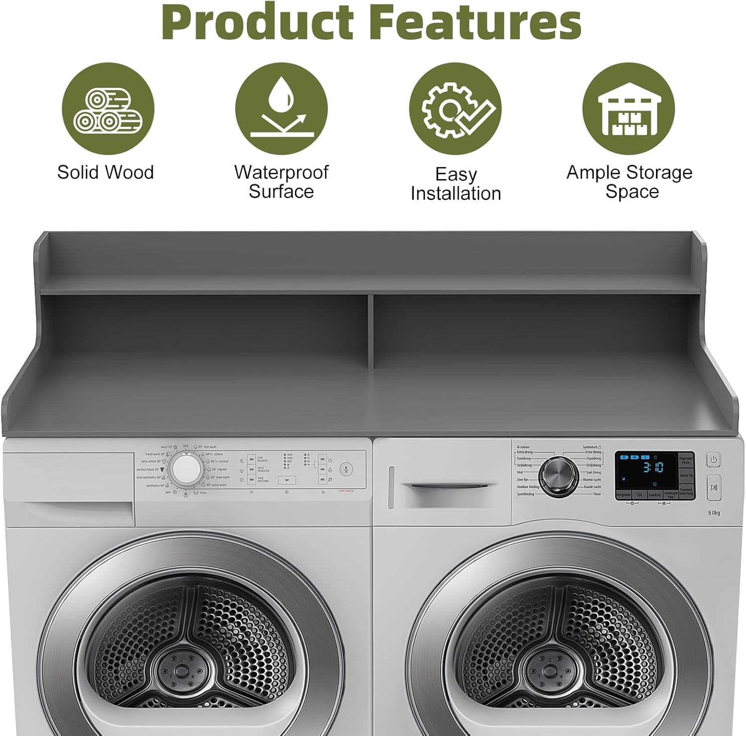 Washer Dryer Countertop with 2-Tier Shelf, 54