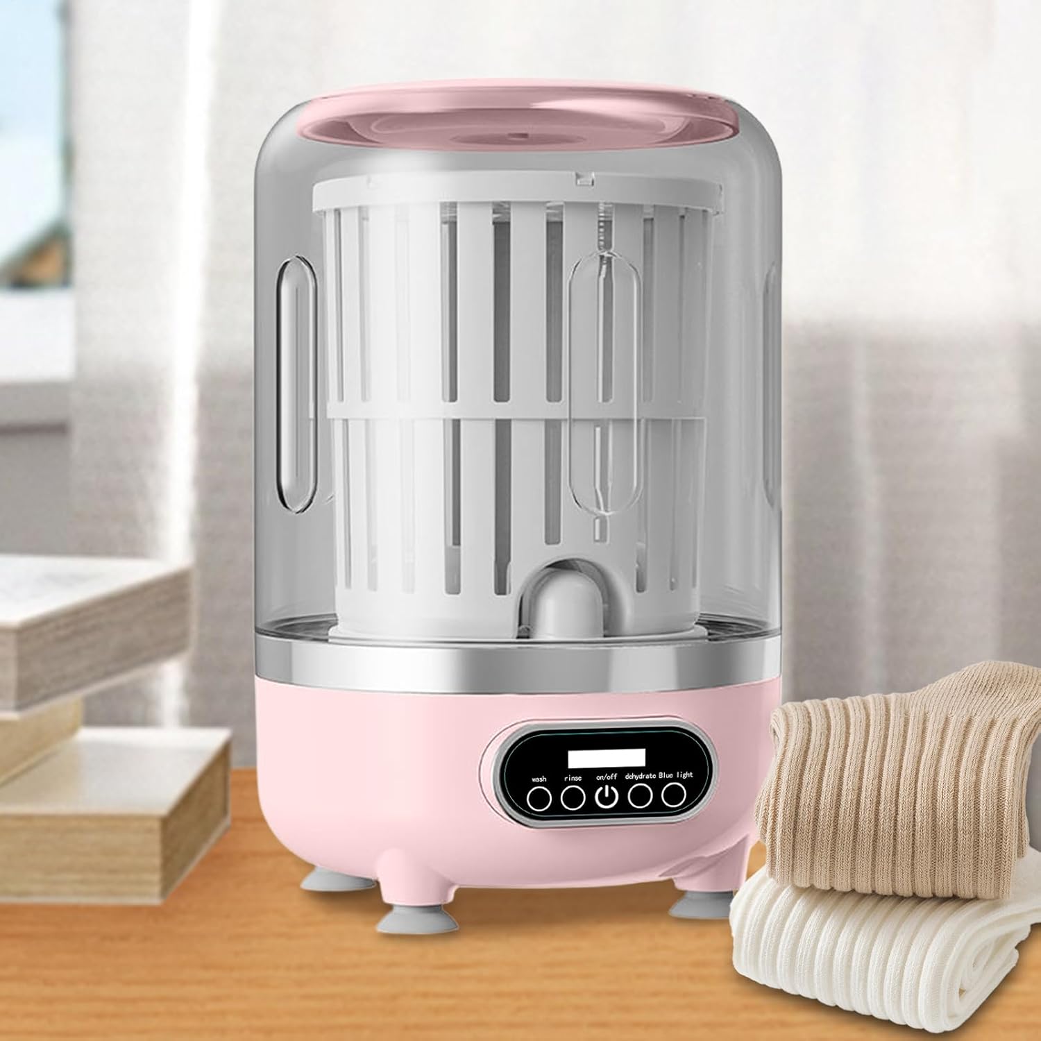 Portable Washing Machine - 25.5x15cm colapsiblle Washing Machine | Mini Laundry Machines Spin Basket | Foldable Washer Dryer | Travel Camping Bathroom Baby Clothes Socks T Shirt Underpants