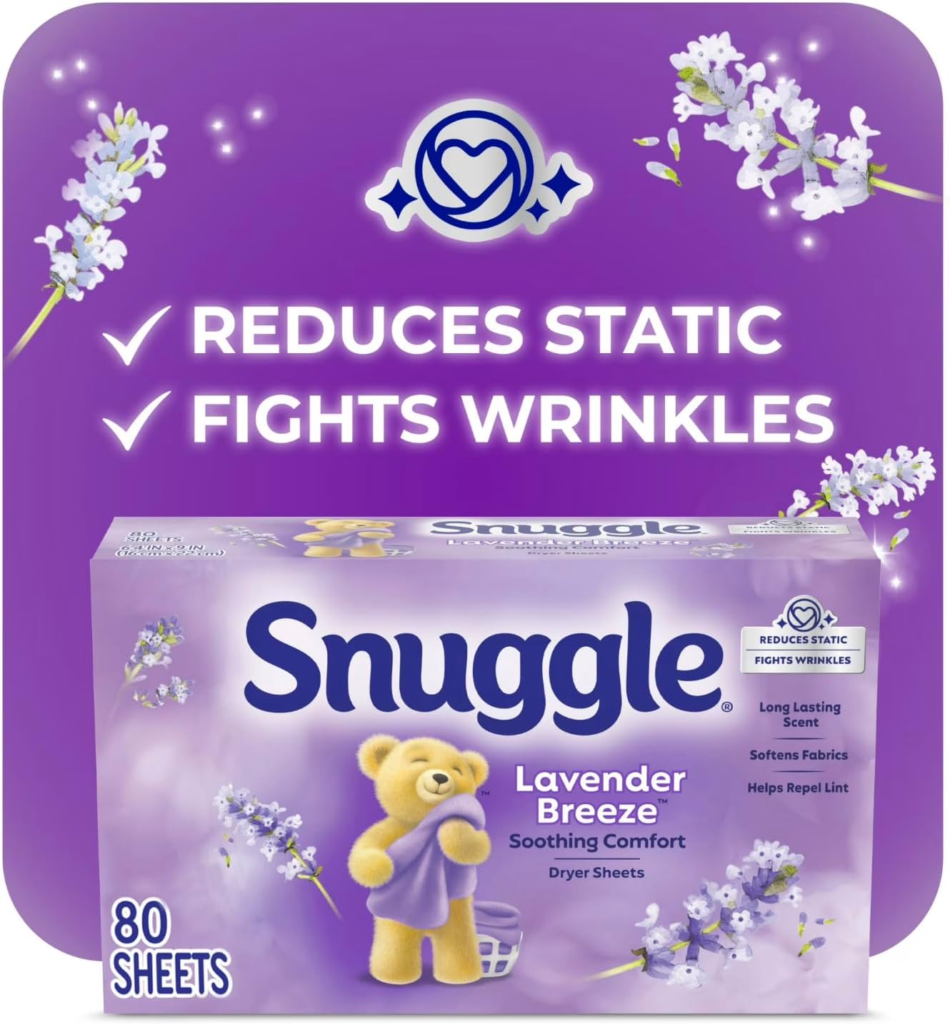 Snuggle Dryer Sheets (Packk of 8 (80 Count, Lavender Breeze Soothing Comfort)