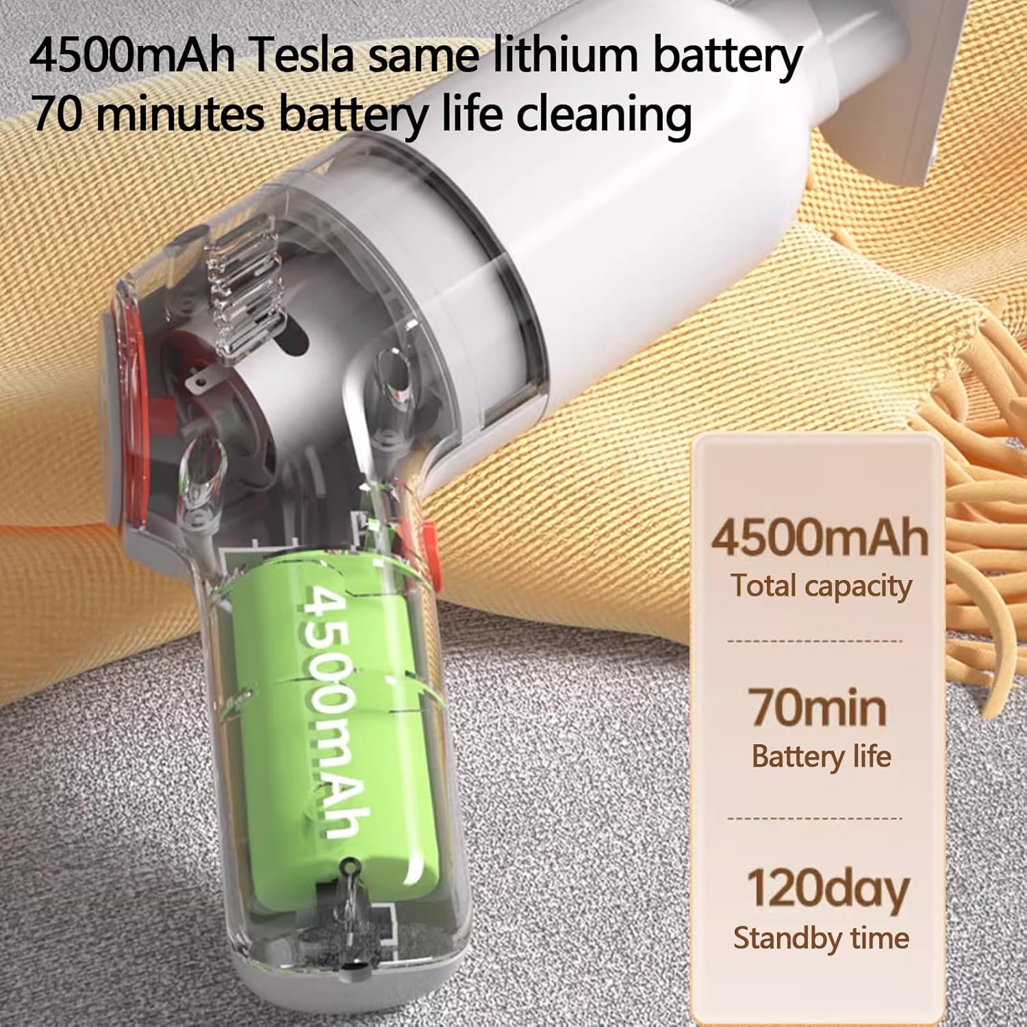 VELPEN Handheld Vacuum Cordless, 45Kpa Car Vacuum Cleaner High Power, 3-in-1 Mini Dust Buster Vac with Duster Crevice, HEPA Filter, Rechargeable USB, Max 70 Min Runtime