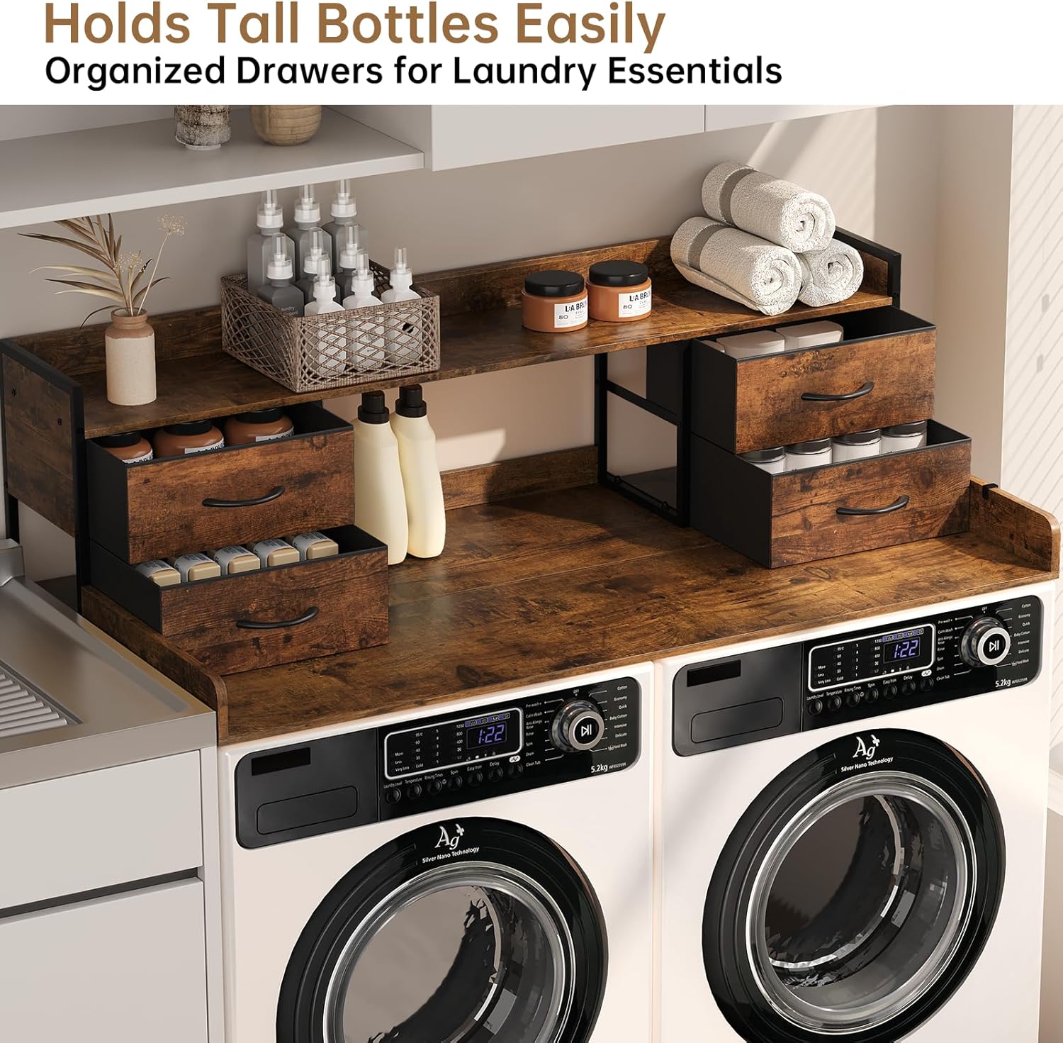 4 Drawers Washer Dryer Countertop with Shelf, 27.5