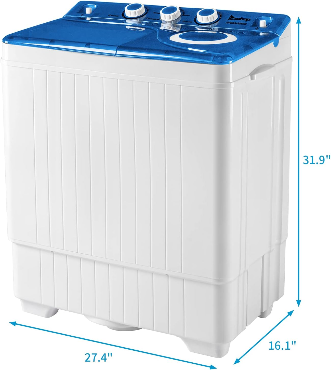 26LBS Portable Washing Machine, Washer(18Lbs) and Spinner(8Lbs), Mini Compact Twin Tub Washer and Dryer Combo with Pump Draining, Great for Dorms Apartments RV Camping (White & Blue)