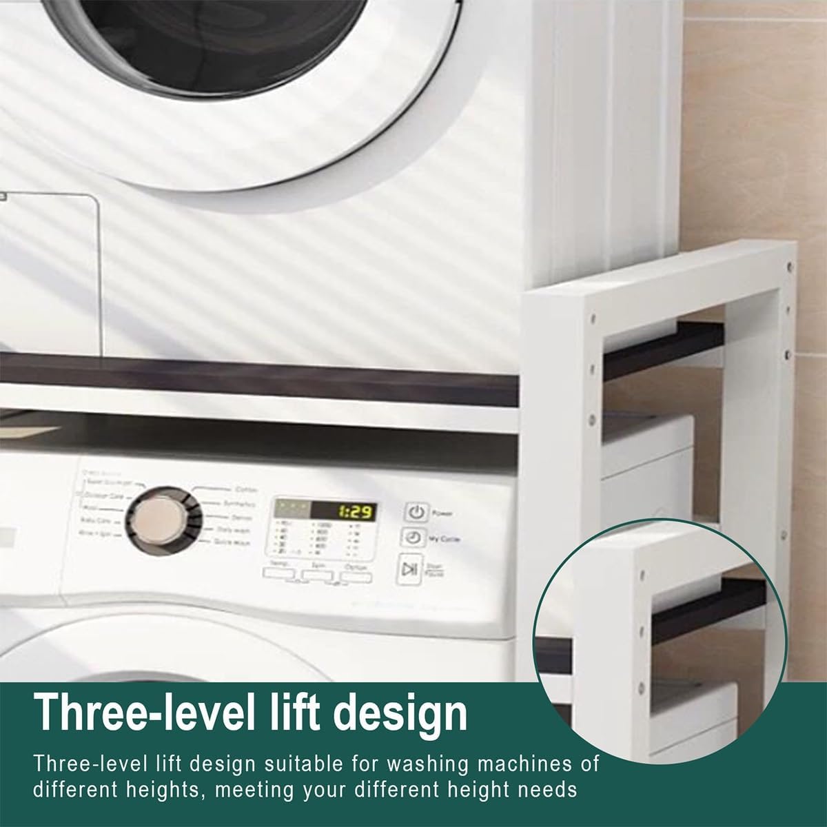 Washer Dryer Stacking Rack Stand, Heavy Duty Over Washer Dryer Shelves with Adjustable Shelf, Space Saver Stackable Storage Shelf, for Laundry Room Apartments Bedrooms(Black b)