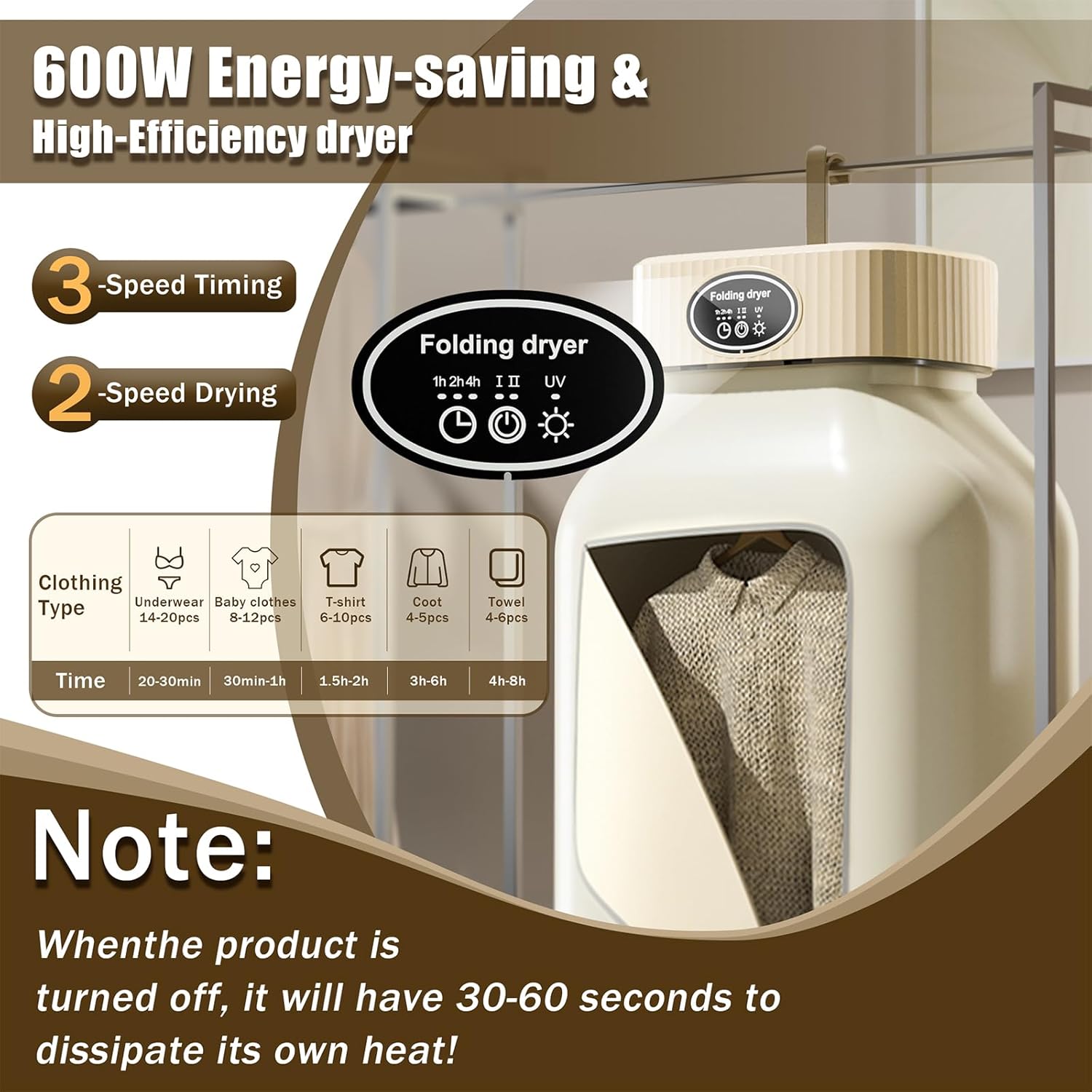 Portable Clothes Dryer, Dryer Machine, Electric Drying Machine, with Dry Bag, Adjustable Timer, for Laundry, Apartment, RV, Dorms