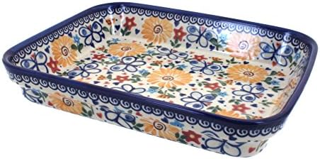 Blue Rose Polish Pottery - Yellow Butterfly Small Rectangular Baker - 10.25