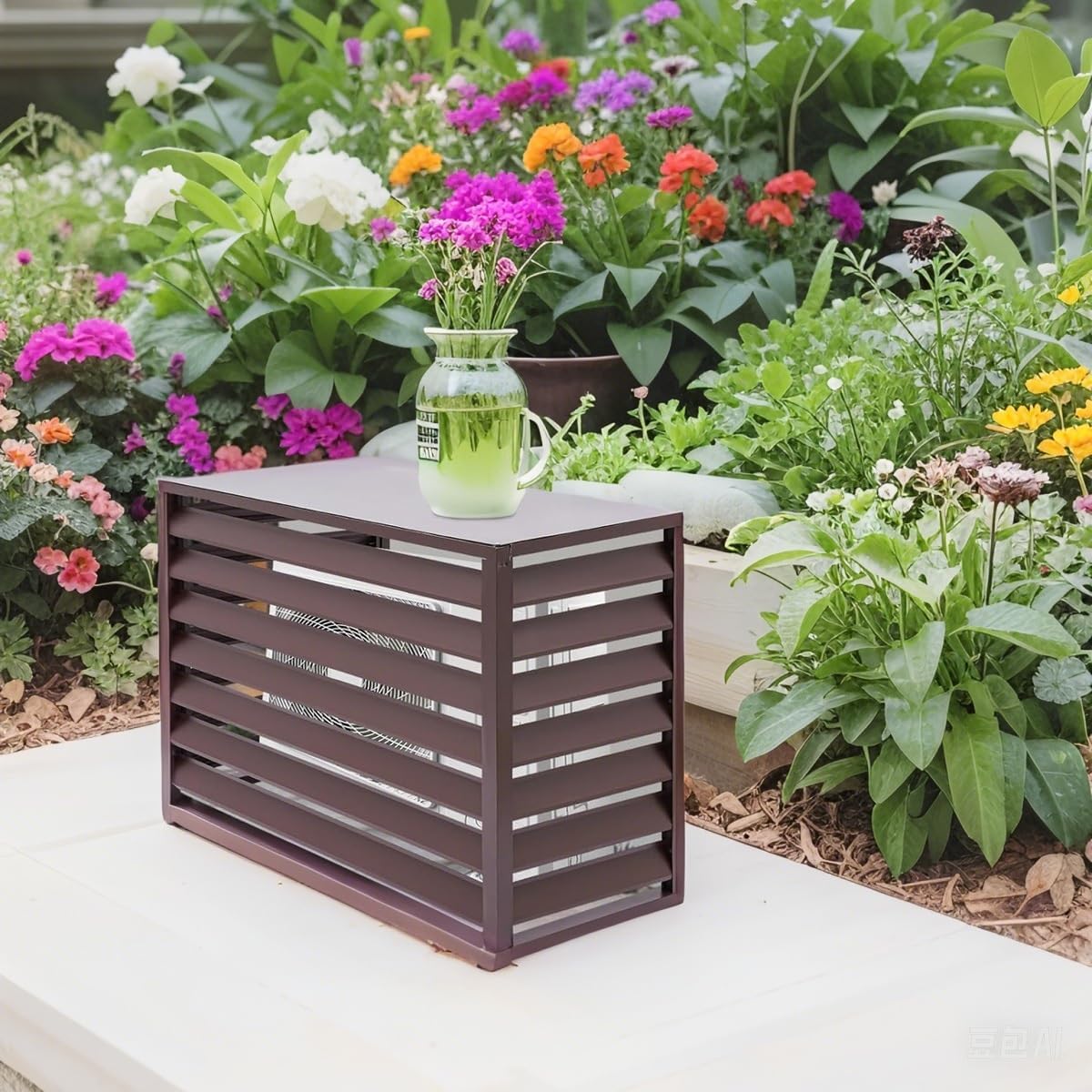 Outdoor Air Conditioner Cover For Heat Pump, Air Conditioner Protection Cover Aluminium To Hide Outdoor Air Conditioner Unit Flower Stand Louvered Fireproof(110*80*60cm)